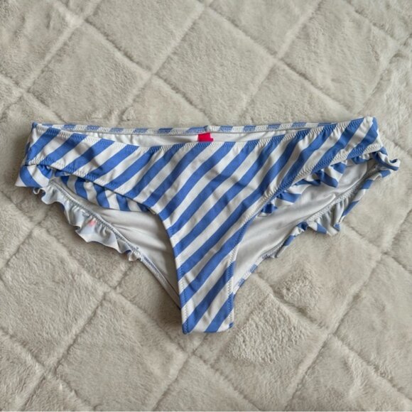 Victoria's Secret | Blue Stripe Ruffle Cheeky Bikini Bottoms | Size Medium - Picture 2 of 13